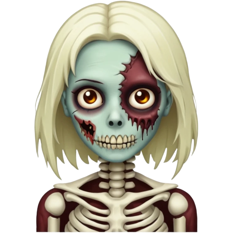 Undead zombie girl with half skeleton face emoji