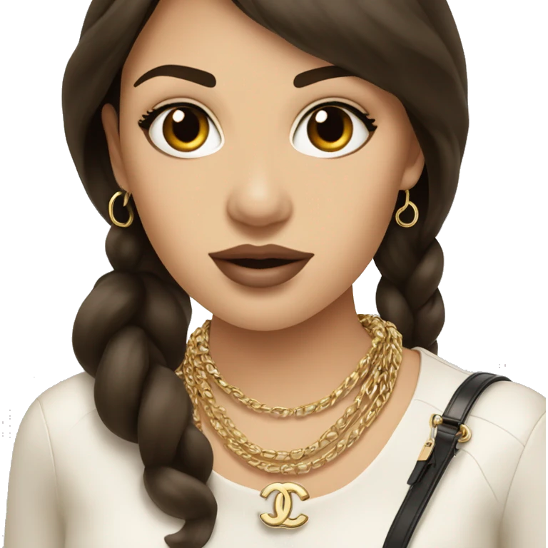 Brunette Chanel girl with birkin bad and Chanel necklace  emoji