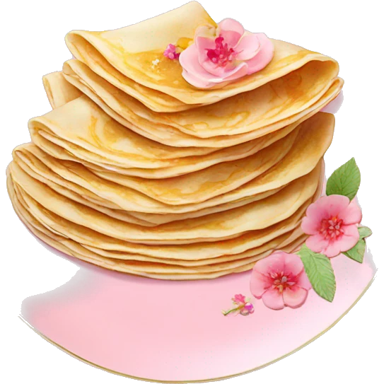 Crepes stacked on a light pink porcelain plate with floral print  emoji