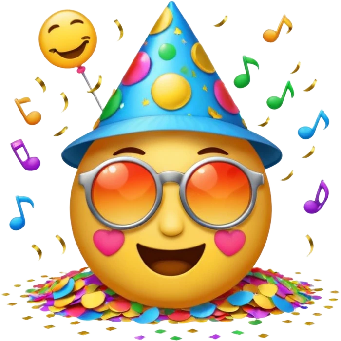 alarm clock, sunset MORE SUNSET PARTY. Don't put a person there. Default emoji face. Add sunglassess and party thingy and confetti emoji