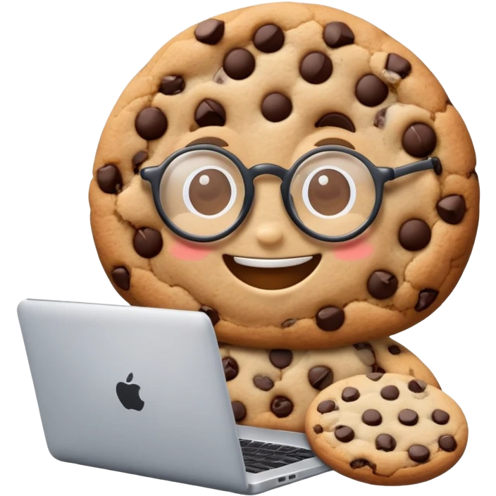 cookie with round glasses using a laptop emoji