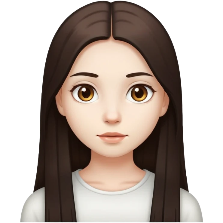 Girl with white skin, long dark brown straight hair and light brown eyes emoji