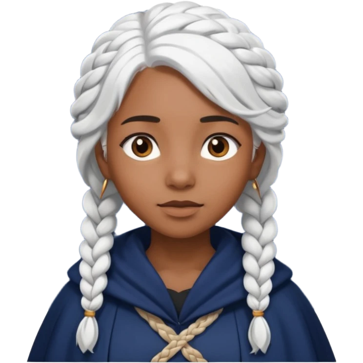 braid white hair, brown skin girl, navy cloak emoji