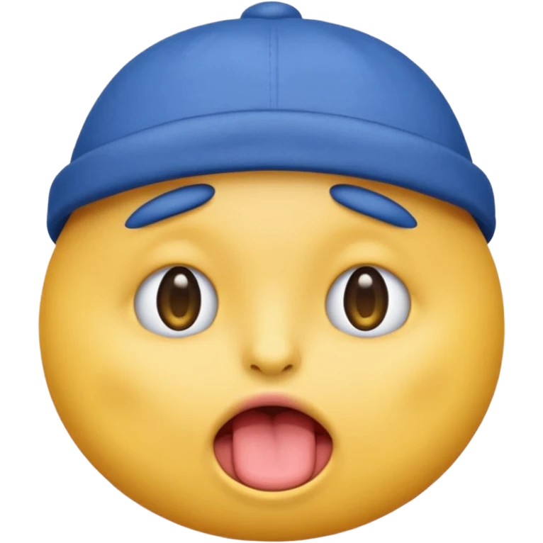 An emoji with a blue hat on its head and 1 blink and tongue sticking out emoji