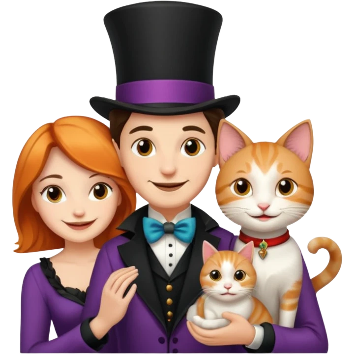 magician couple and their pet cat emoji