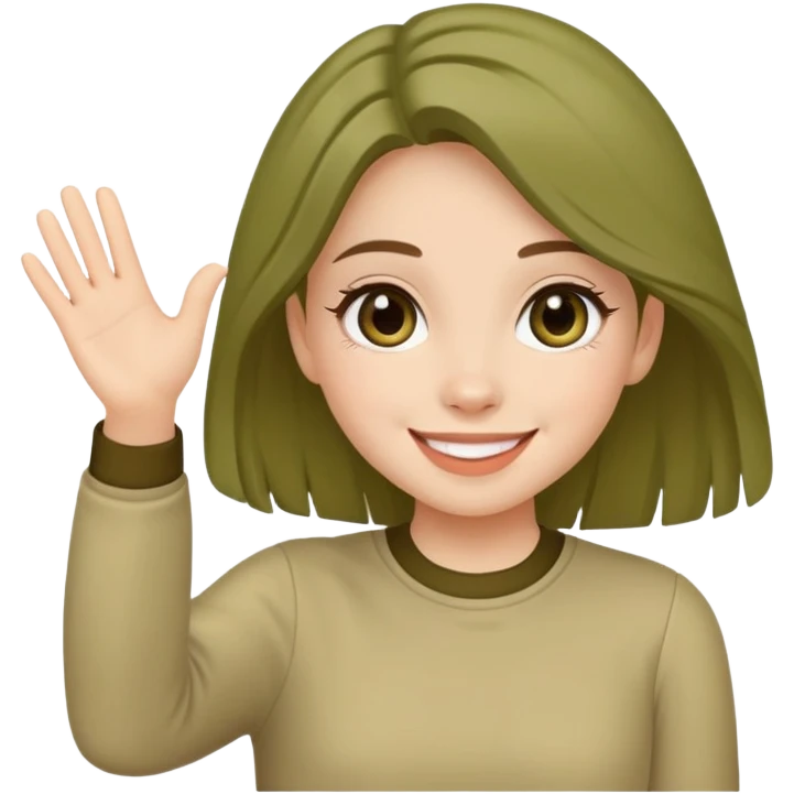Una chica muy aesthetic saludando con la mano con ropa aesthetic de oliva Rodrigo emoji