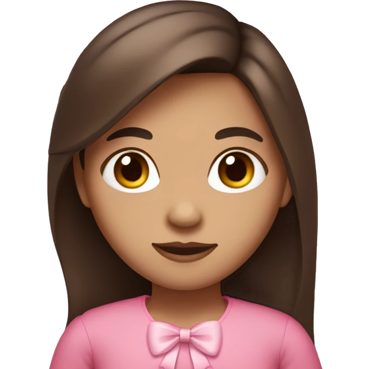 cute girl with dark long straight brown hair with pink bow in hair on the side with brown skin color  emoji