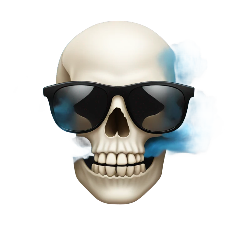 Skull wearing black glasses and smoking emoji