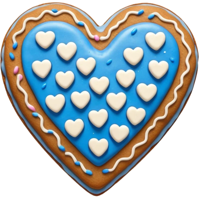 gingerbread heart cookie with white icing and blue sprinkles emoji