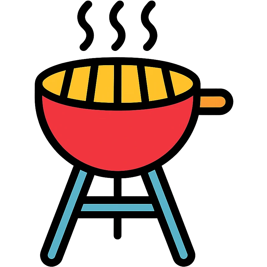 grill, colorful lineal icon with black outlines emoji