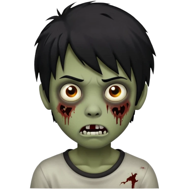 boy, zombie, black hair, medium long, emo, shaggy, dark, spooky, creepy expression emoji emoji