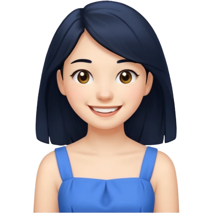 
young girl, 18 years old, black hair, laugh out loud emoji emoji