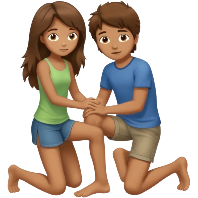 barefooted boy with messy brown hair yellow putting his foot on a kneeling girl emoji