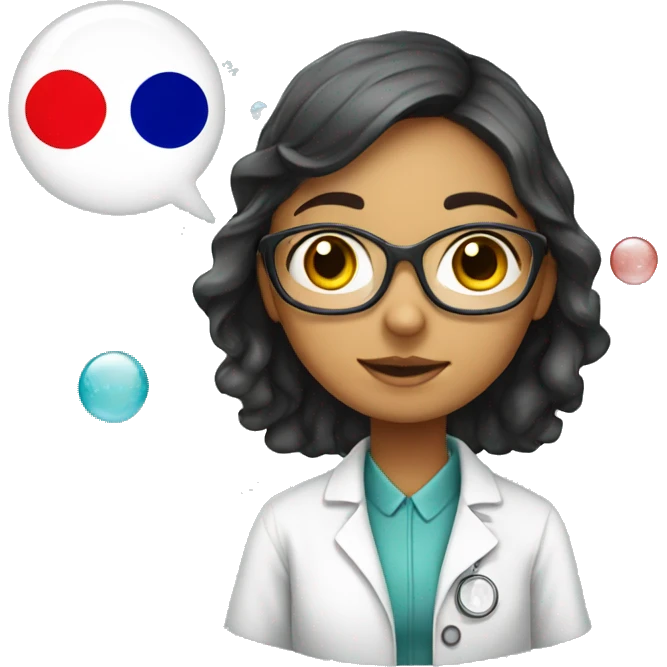 Scientist girl with Indian, Korean flag andbubbles emoji