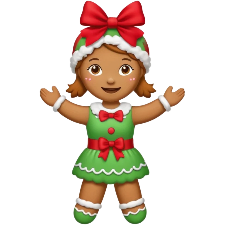 Christmas cookie with arms and legs but make it female gender, wearing red bow on her head emoji