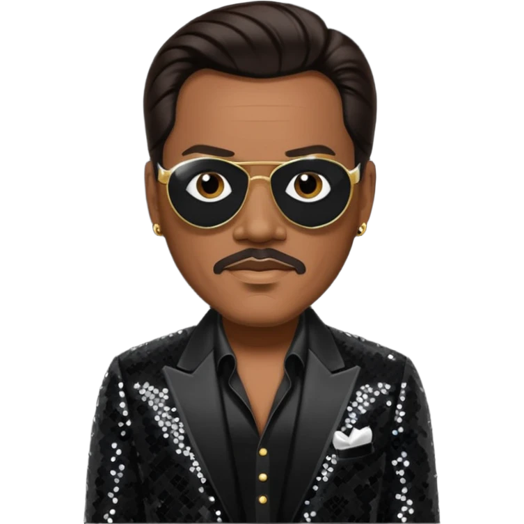 Charlie Wilson with dark brown hair, black sequin outfit emoji