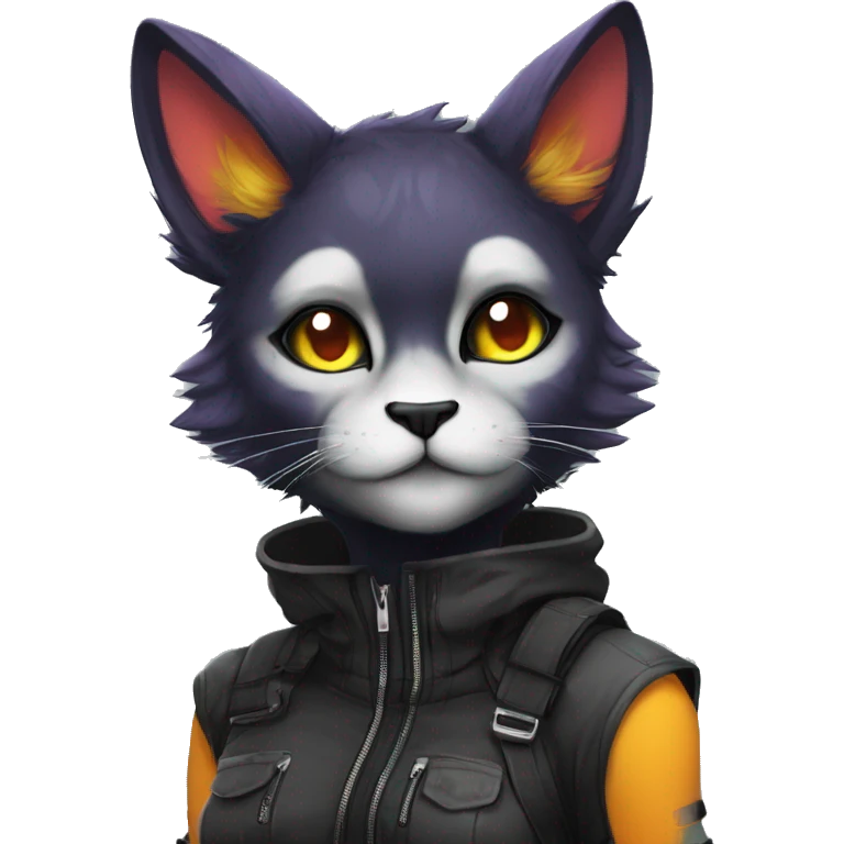 Edgy Shy Anthro cool pretty colorful dark cat-fursona techwear emoji