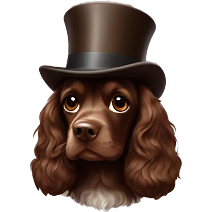 Chocolate brown cocker spaniel wearing top hat emoji