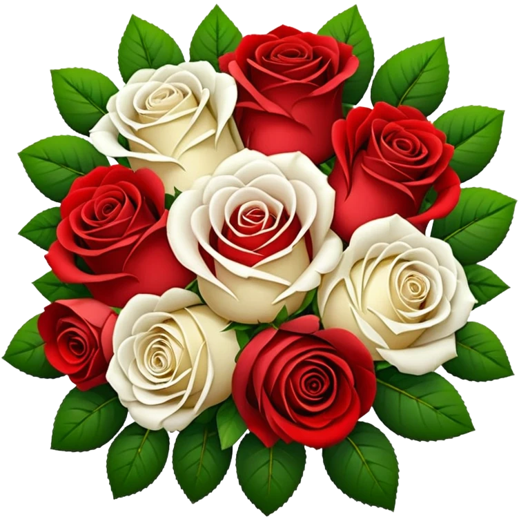 round bouquet of red and white roses with greenery emoji