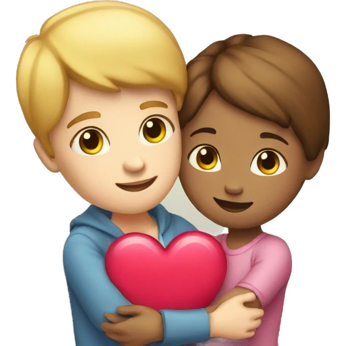 White skin Young man and girl hugs with heart emoji