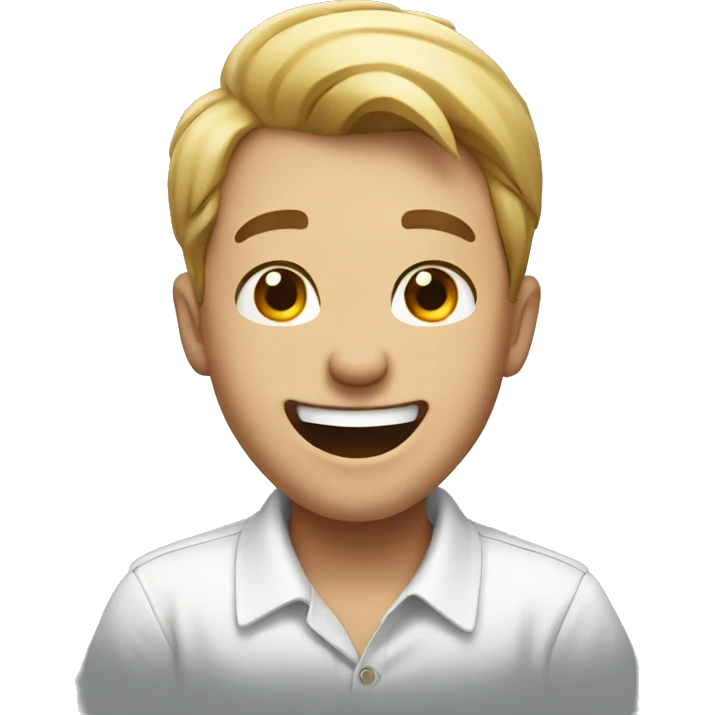 Bold boy in white shirt laughing  emoji