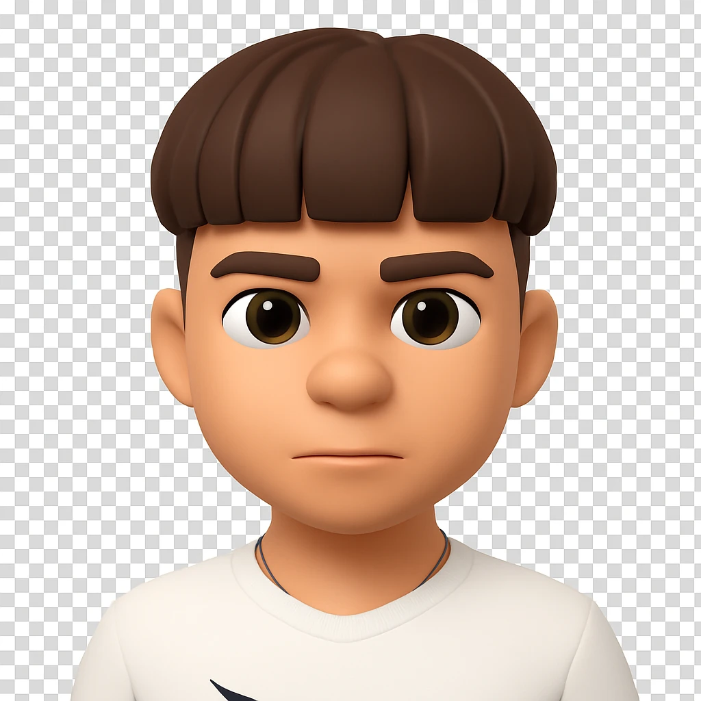 Convert this photo to a 3D emoji style portrait with a smooth, cartoon-like finish. Keep the facial features and hairstyle recognizable. Remove the background. The style should resemble Microsoft style 3D fluent emojis with a smooth and polished look. emoji
