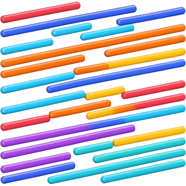 Horizontal multiple little bars merging into a bigger, survey style emoji