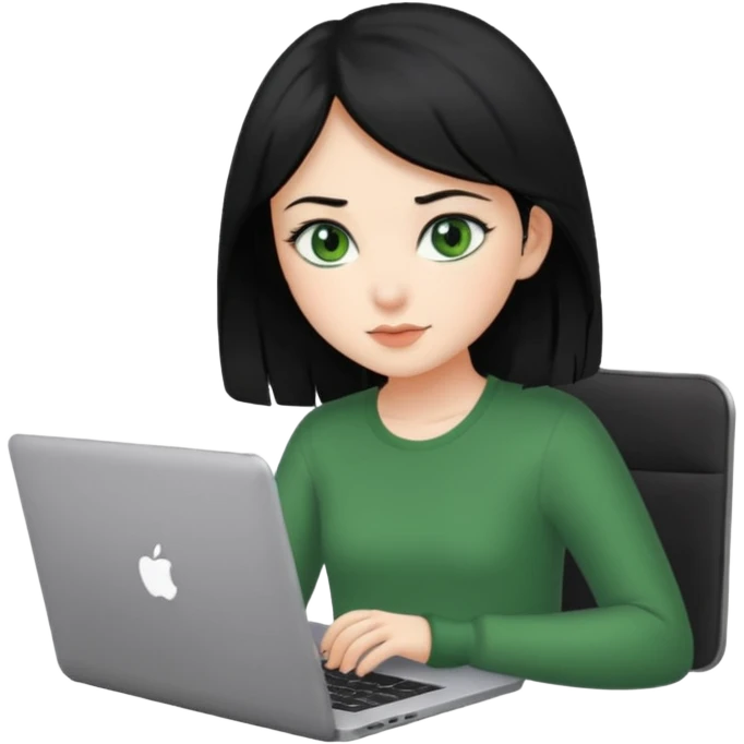 PON UNA NIÑA EN UNA LAPTOP PELINEGRA Y OJI VERDE emoji