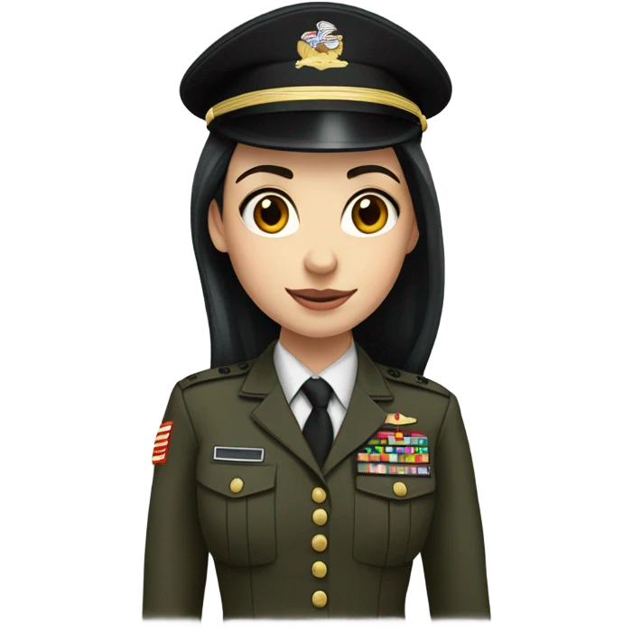 Pale light skin girl with black long hair wearing marine corps uniform  emoji