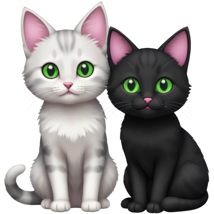 White and grey kitten and black cat emoji