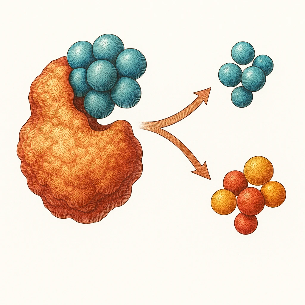 Ultra-detailed scientific illustration  (like in a school book) of enzyme digestion. Macro molecular view, clean white background, no text, no human figures or cartoon characters. Purely biological focus. emoji