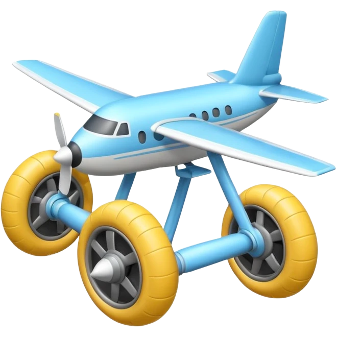 Emoji-style airplane landing gear with a single inflated, puffy wheel and a strut, cartoon-like, 3D, soft rounded shapes, clean lines, isolated on white background, minimal shading, emoji aesthetic emoji