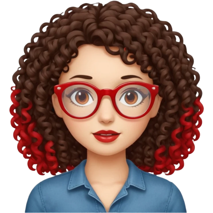 a curly girl, brunette, with red glasses  emoji