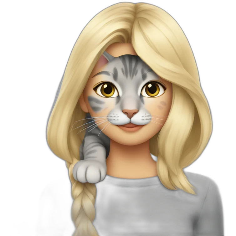gray cat on the shoulder of a blonde girl emoji