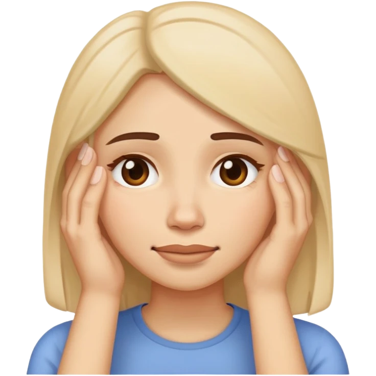 Woman propping up her tired face with hand, with a little smile emoji