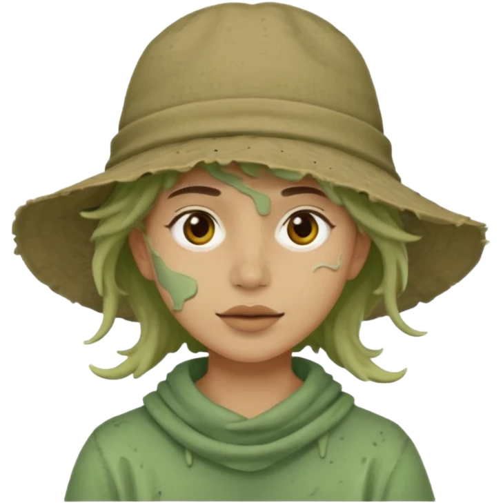 messy green clay mask and tousit hat emoji