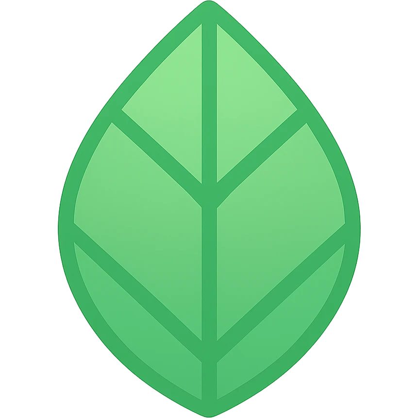 Make this green leaf icon much larger, keeping the modern lineal color icon style with black outlines and transparent background. emoji