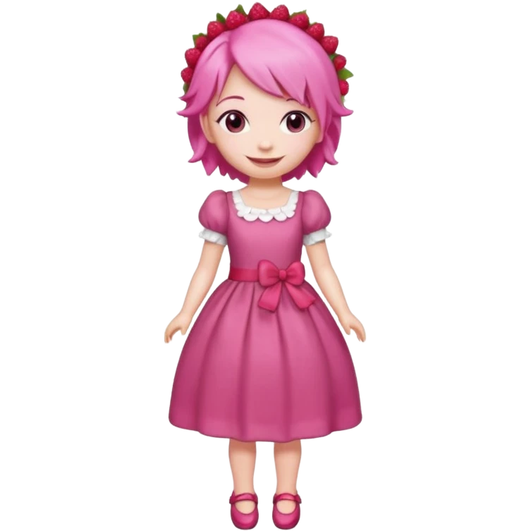 Isolated detaile illustration incredibly raspberry torte doll figurine full body with pink hair and a raspberry barrette emoji