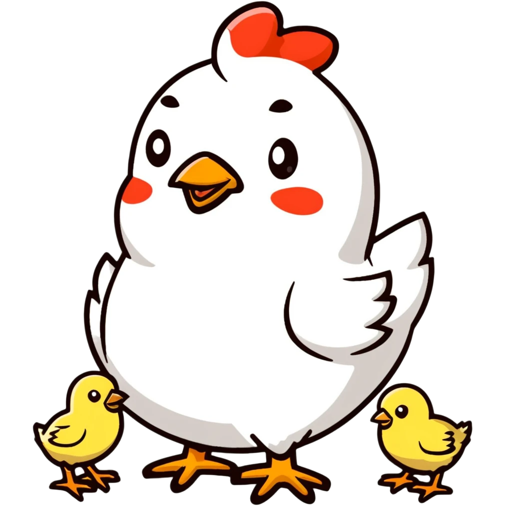 chicken with baby chicks emoji