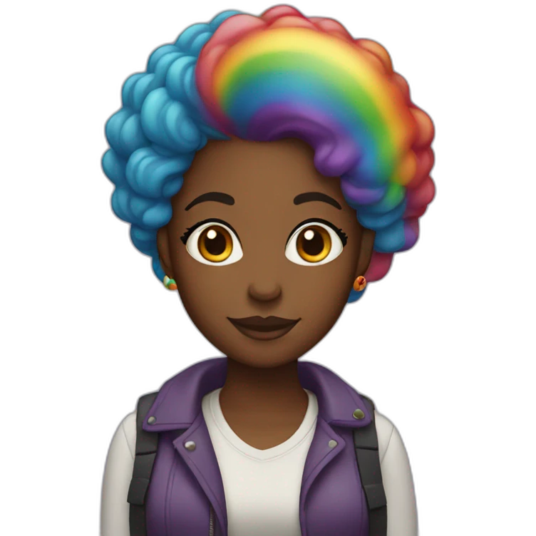 black lady with rainbow hair emoji