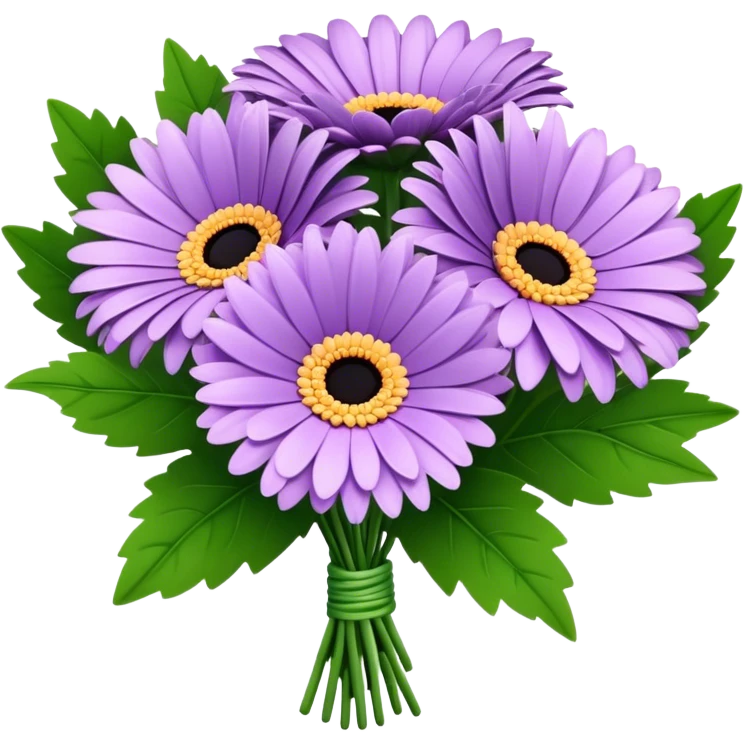 bouquet Lavender Gerbera Daisy, luxuriant, leaf, bud emoji
