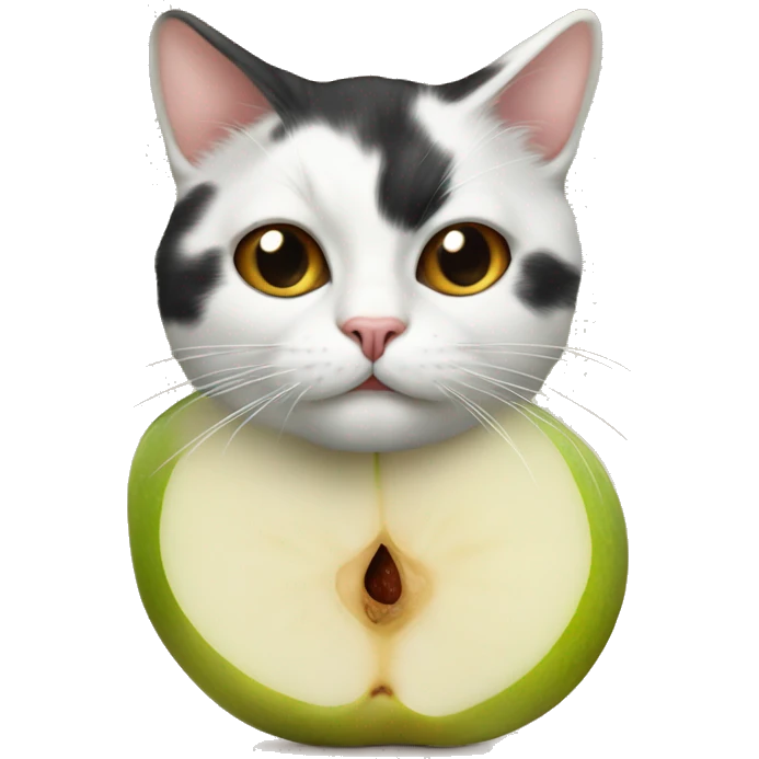 A calico pear with a face of a cat emoji
