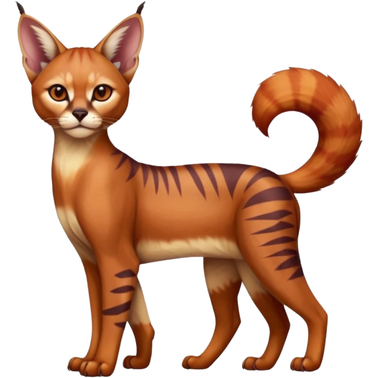 Patterned marked elegant slim furry cute beautiful cool edgy Caracal-Sphynx-Red-Panda-fusion-hybrid-animal-creature, full body emoji