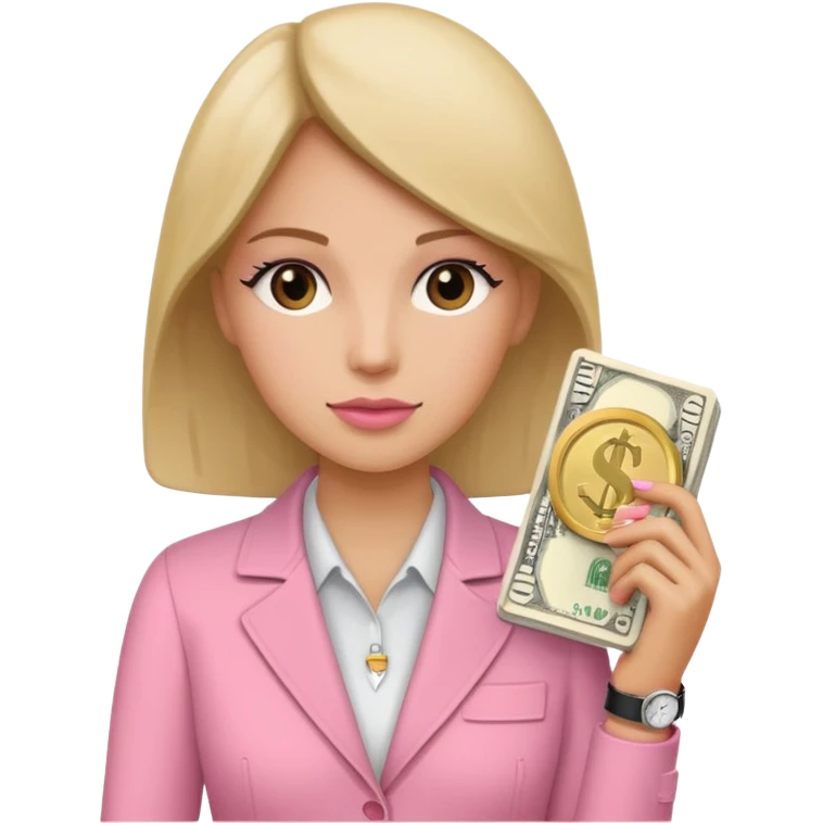 Libreta rosa, reloj femenido blanco y un dolar emoji