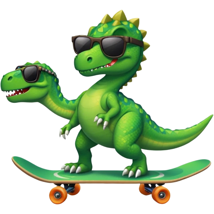 Green dinosaur on a skateboard with a chain and pixel sunglasses emoji