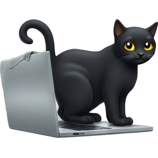 a black cat programming on a laptop. emoji