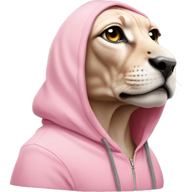 sphinx with a spot on its nose in a pink hoodie emoji