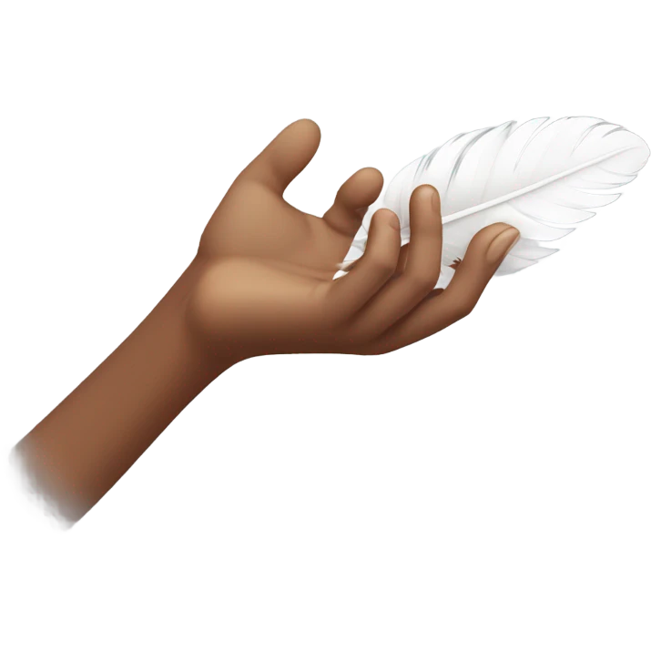 brown female hand in horizontal position with white feather flying above emoji