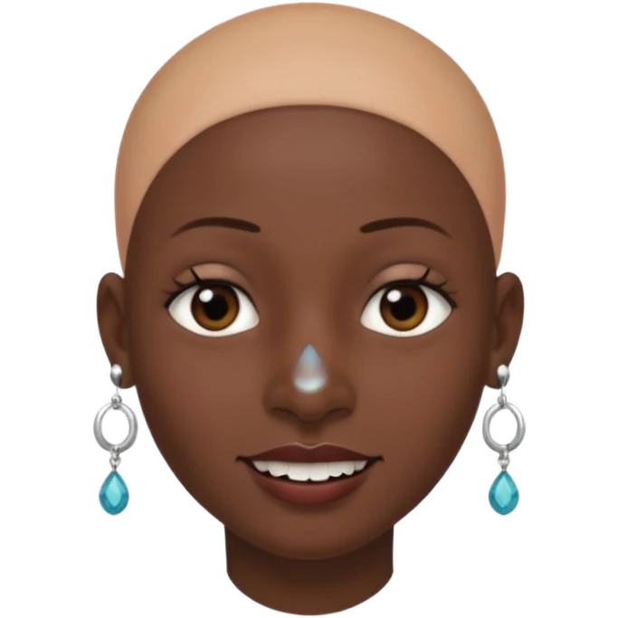 Make a emoji of a person with dark skin and has a nose ring and has a bunch of small earrings and a big earring and who has a tiny bit of hair and who has a gap between her two front teeth and with no hair emoji