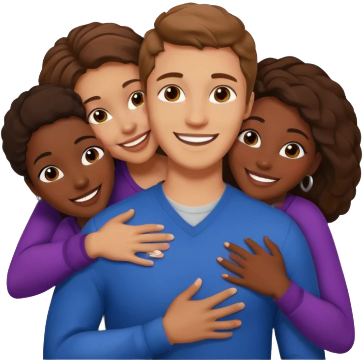 one american italian young brown-haired man surrounded by three african women with large butts hugging him and each other and massaging his crotch emoji